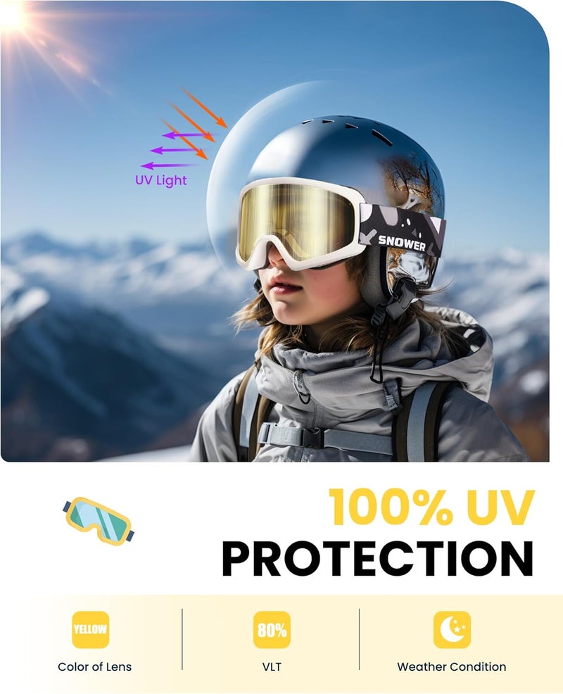 Snower Kids Ski Goggles, Anti-Fog Snow Goggles with OTG Design, 100% UV Protection, HD Lens for Kids Boys Girls - Image 2